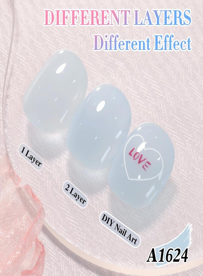 Double Rhythm 0.50 OZ Translucent Gel Polish Same Color Same Bottle Sheer Pastel Neutral Natural Milky 15 ML Jelly UV Nail Art DIY at Home (Blue-A1624) - Image 2